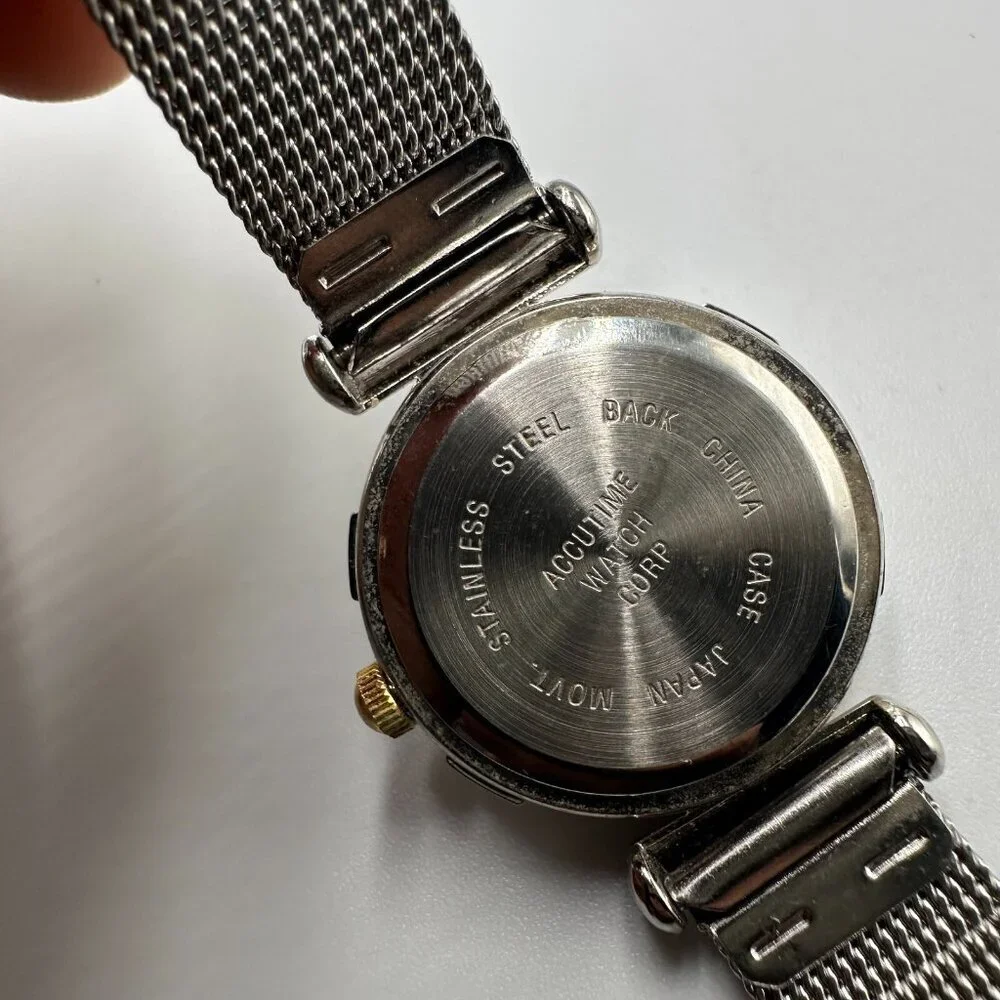 3/$30 Vivani Watch Women Silver Tone Twisted Rope Bezel Mesh Band 8.5